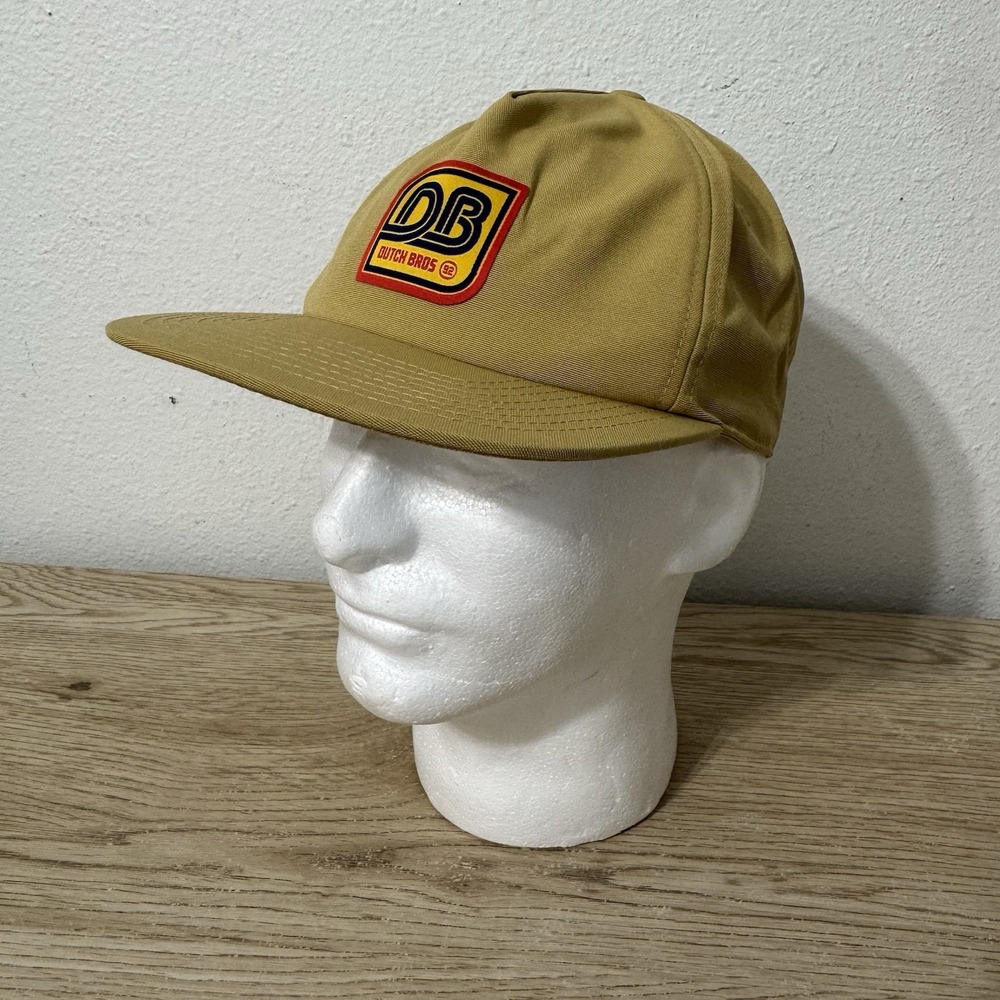 DUTCH BROS Brothers Hat Cap‎ Coffee Retro DB Beige Tan Snapback Flat Bill Mafia